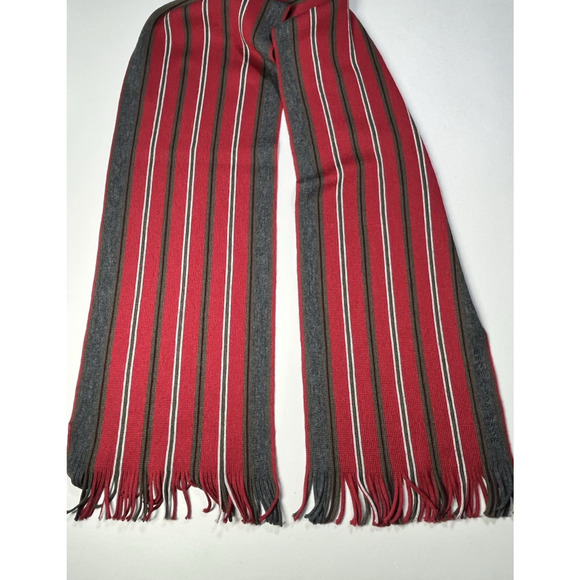 Boss Hugo Boss Striped Red Scarf Embroidered Logo Fringe - Picture 1 of 6
